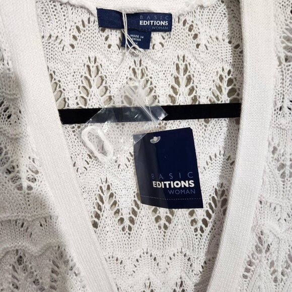 Basic Editions Cardigan Womens 1X White One Button Knit Short Sleeve Crochet - Picture 3 of 12